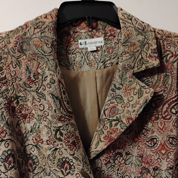 Go Fish Clothing Tan Earth Tone Floral Tapestry Blazer Size XL - Picture 7 of 11